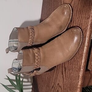 SPERRY Liberty Chelsea Tan Leather Heel Bootie Braided Strap Womens Sz 8M